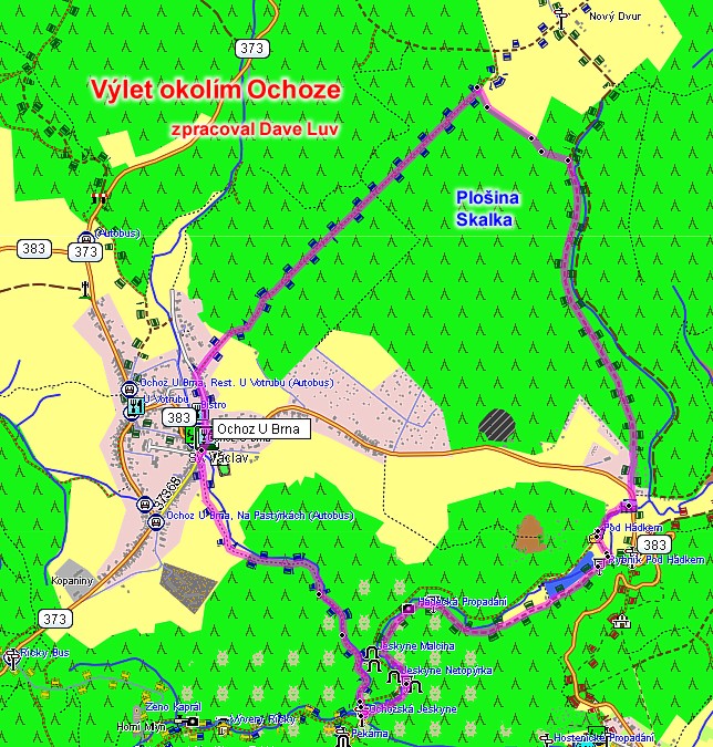 Okolí Ochoze u Brna - mapa výletu